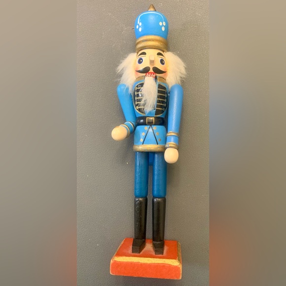 Blue 10 in Vintage Wooden Nutcracker Soldier Figurine Christmas Holiday Decor - Picture 1 of 3